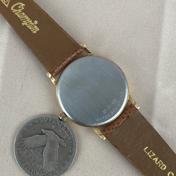 Vintage Movado Gold Dot Watch 1970\'s 5 Hands 8 inch New Tan Leather Strap